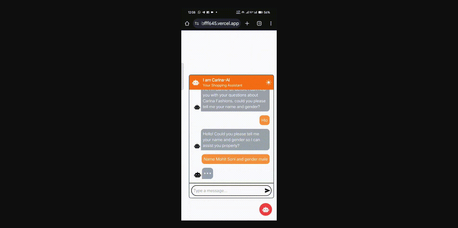 Carina Chat Bot screenshot 1